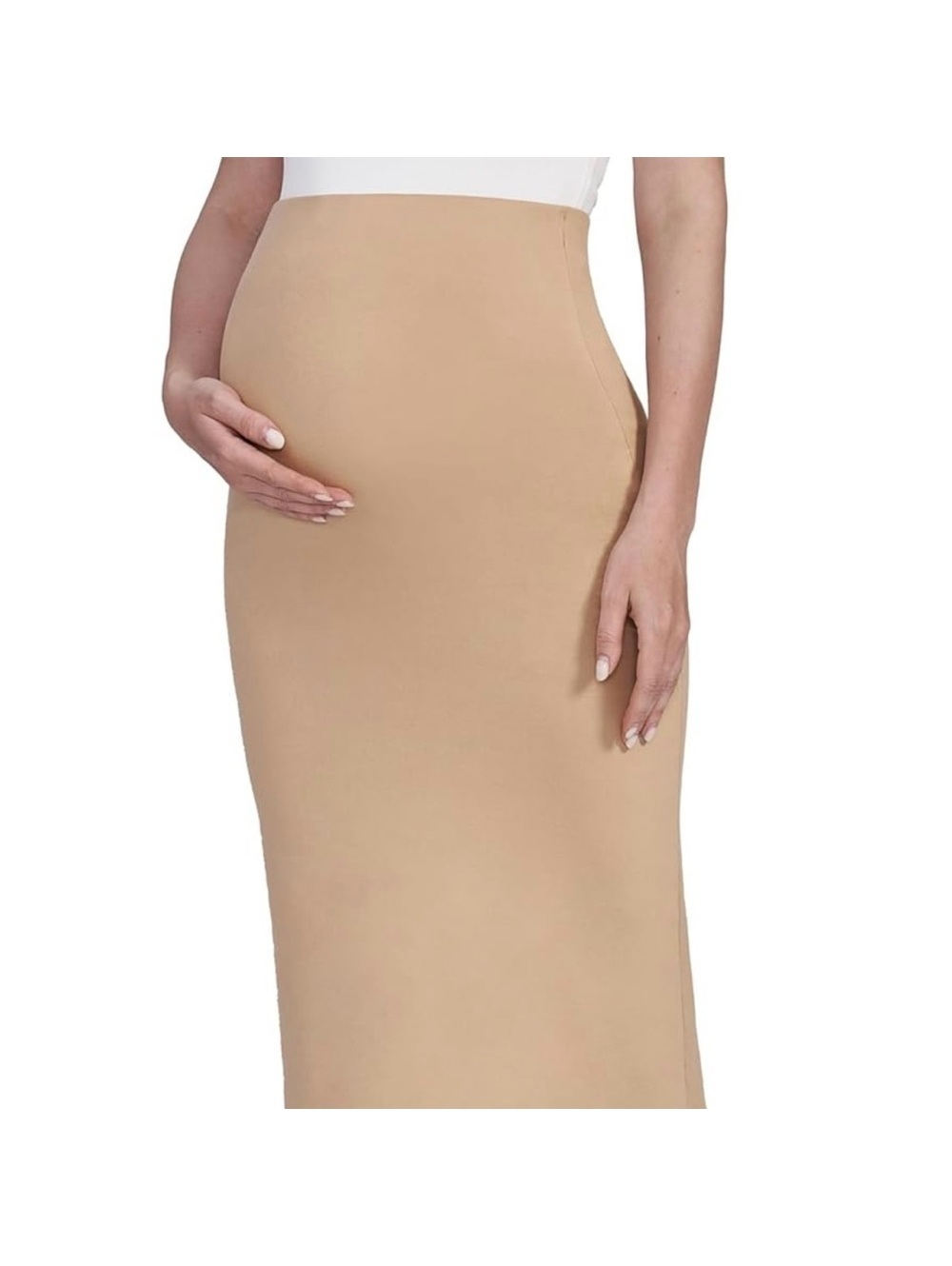 Maternity Over-the-Belly Bodycon Curve Hugging Coquette Midi Pencil Skirt M NWOT